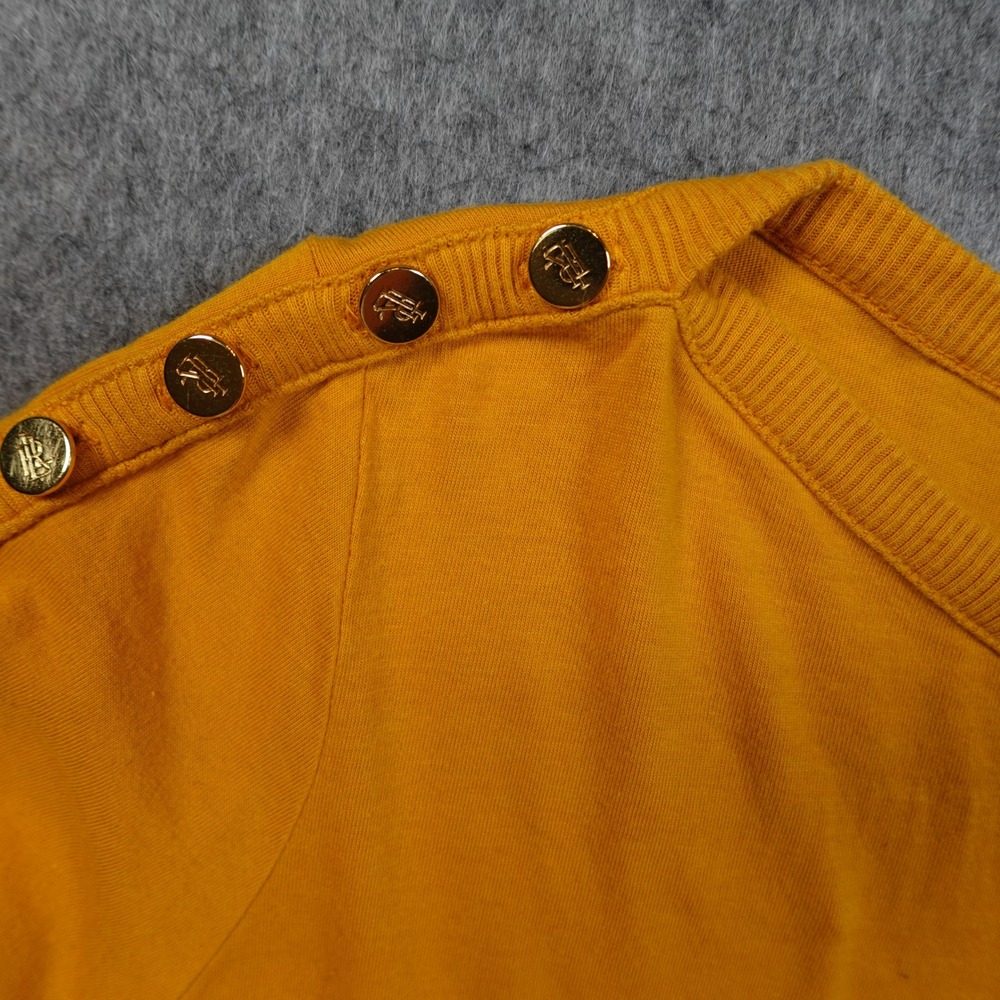 Ralph Lauren Top Womens Small Long Sleeve Ruffle Cuff Gold Button Crew Neck - Picture 2 of 11